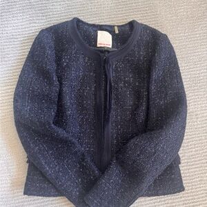 Rebecca Taylor Dark Navy Tweed Collarless Jacket